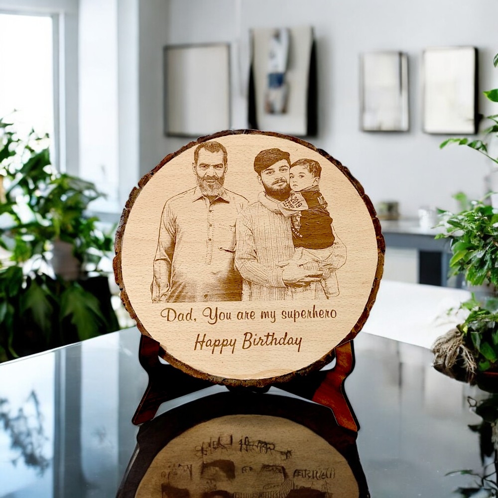 Round Engraved Wooden Photo Frame