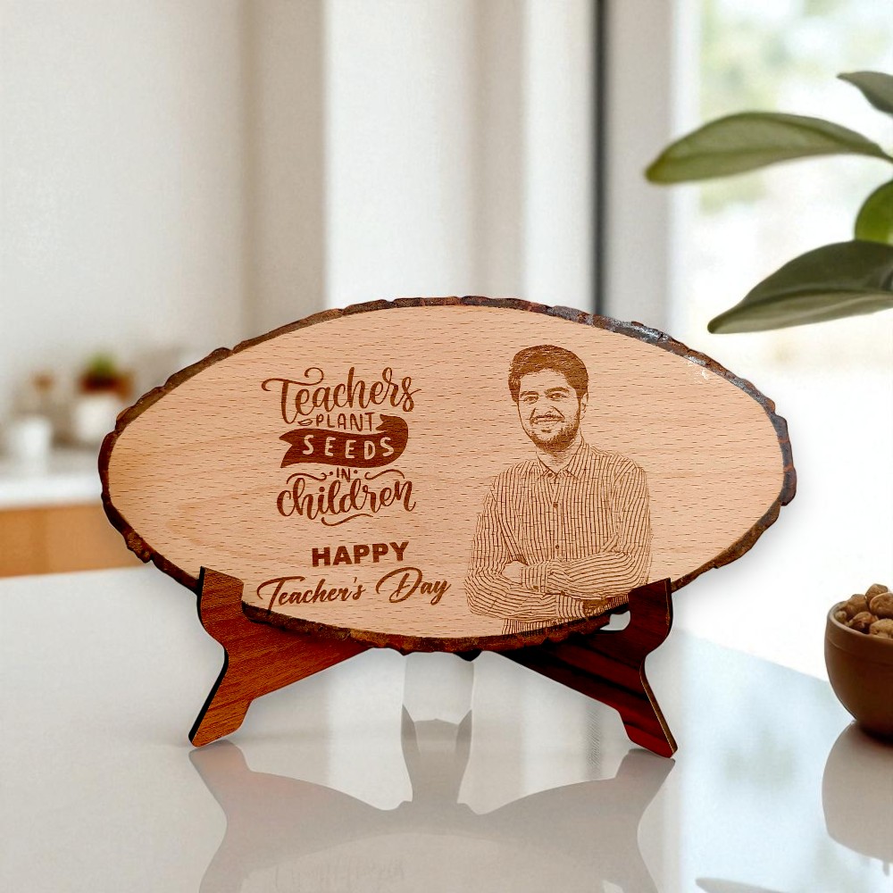 Teacher's Day Oval Wooden Engraved Photo Frame