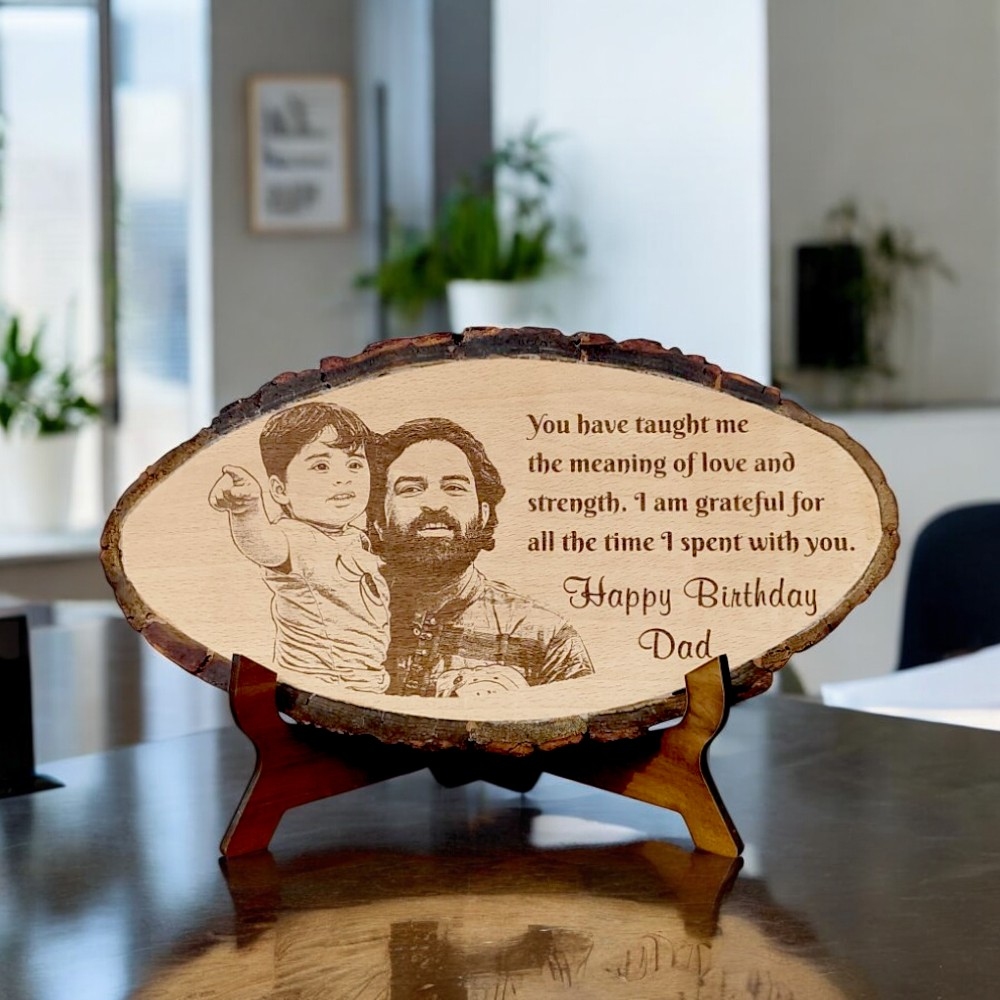 Oval Coaster-Shaped Engraved Wooden Photo Frame