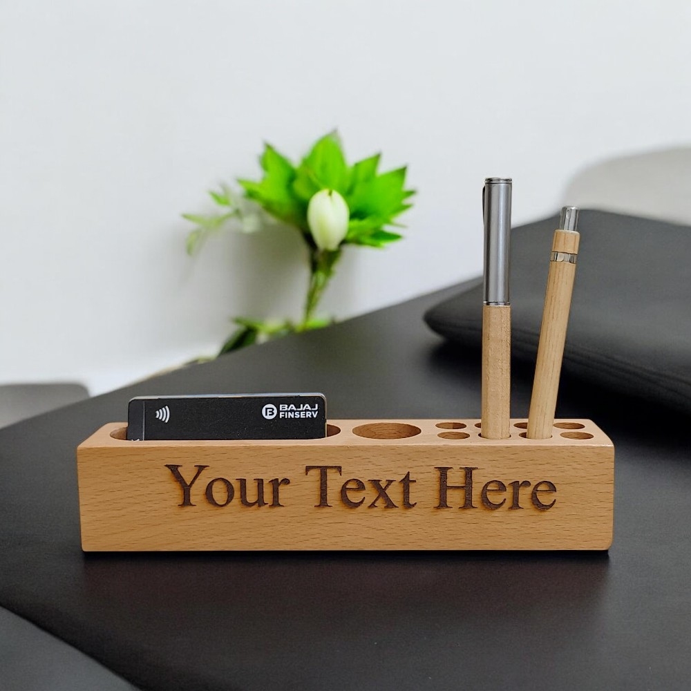 Custom Engraved Pen Stand With Card Holder