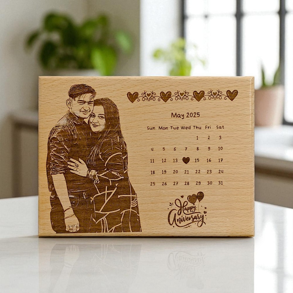 Unique Wooden Photo Frame for Couples with Calendar