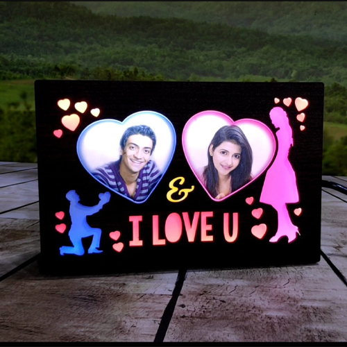 Personalized Led Photo Plaque Gift for Couple, Anniversary with I Love You.