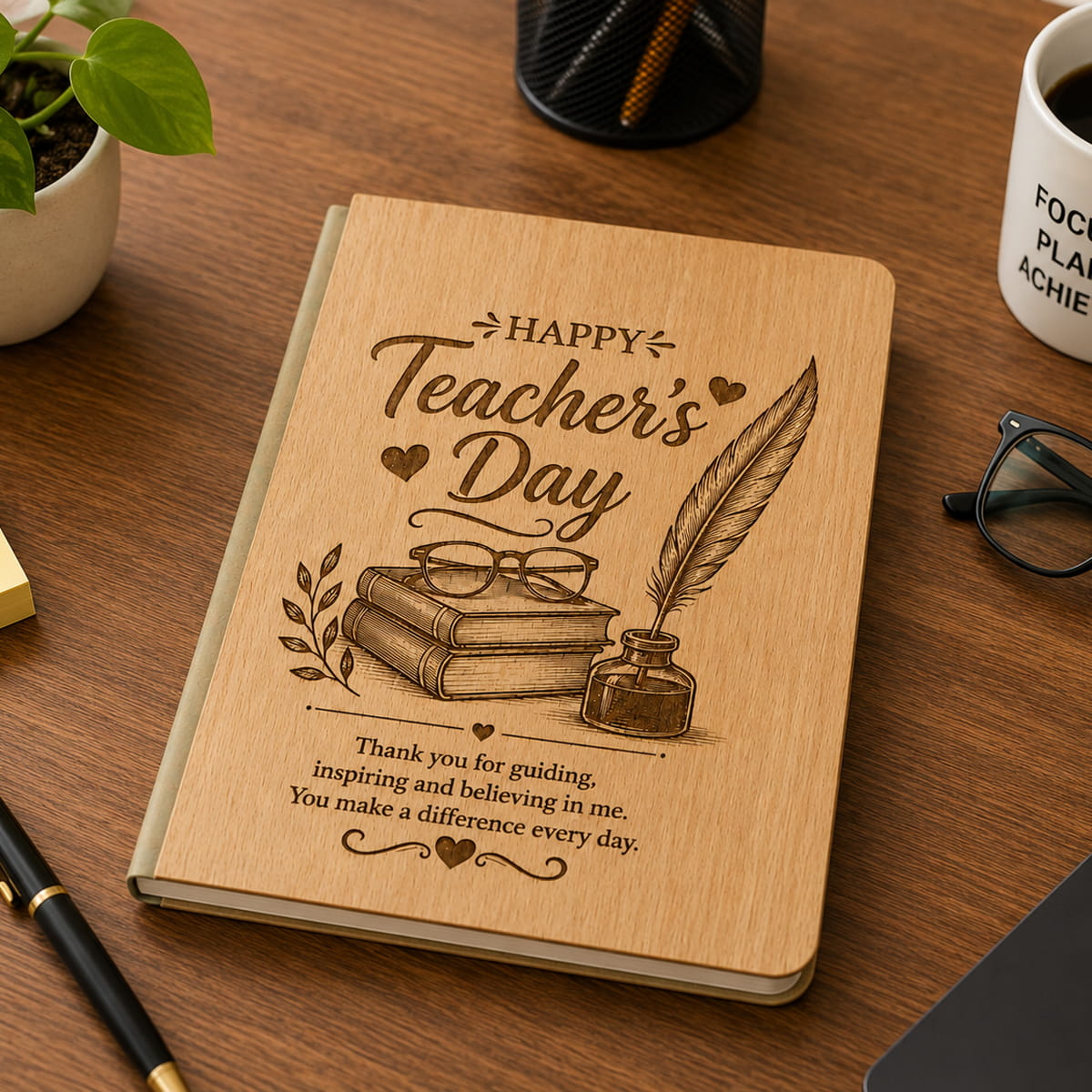 Personalized Wooden Engraved Photo Diary, Customize Gift for Teacher's Day